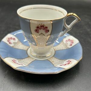 Vintage demitasse Floral Teacup and Saucer with Gold Accents Ucago